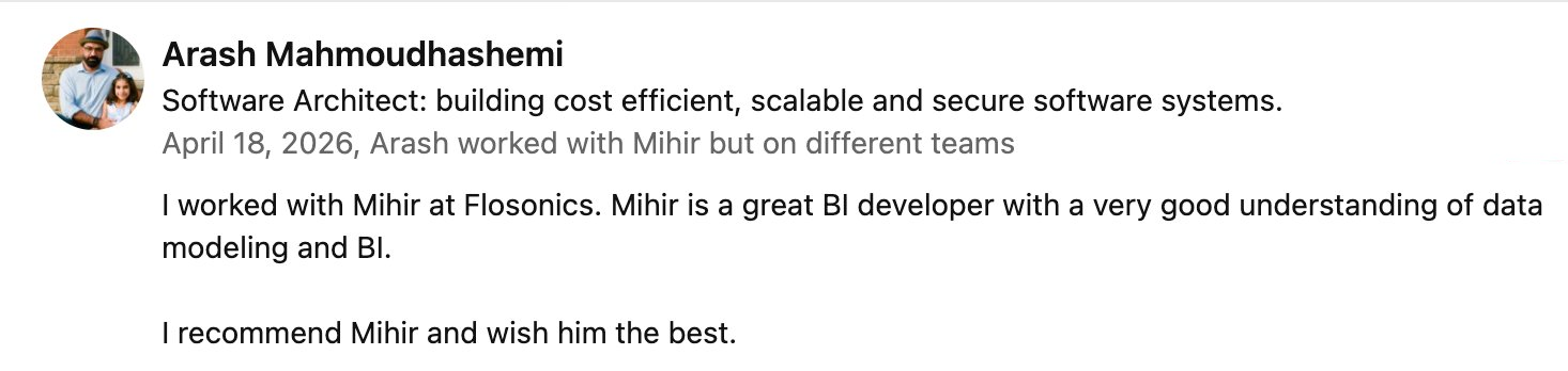 LinkedIn recommendation from Arash Mahmoudhashemi for Mihir Trivedi