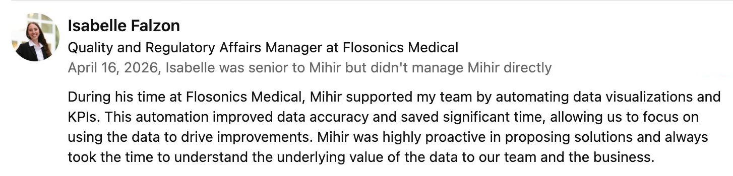 LinkedIn recommendation from Isabelle Falzon for Mihir Trivedi